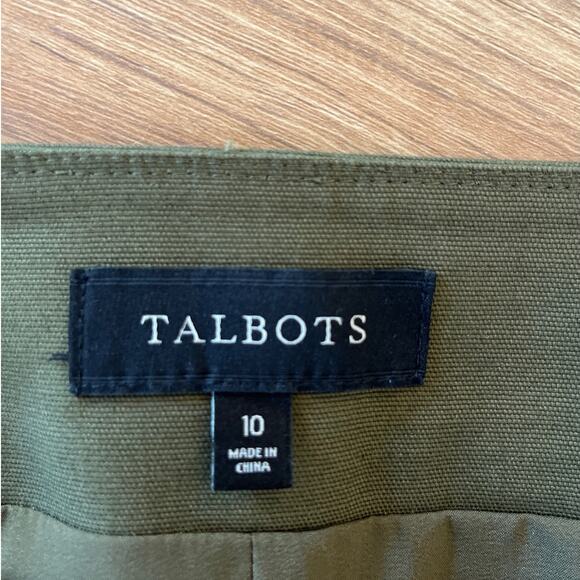 Talbots A-Line Mini Skirt Size 10 Army Green Side Zip Pockets Military Fall - Picture 4 of 7